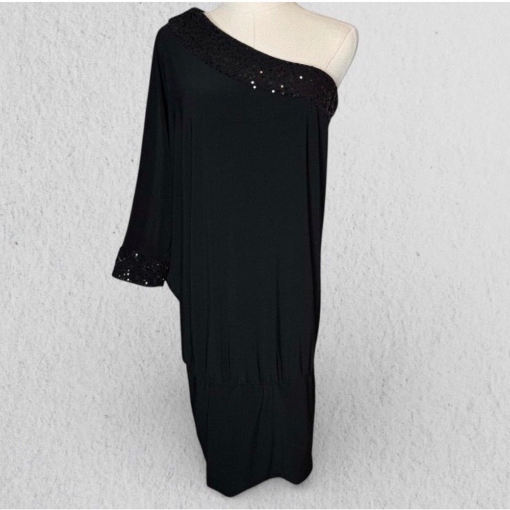 Fredericks Of Hollywood One Shoulder Dress Sequin Trim Black size Medium‎